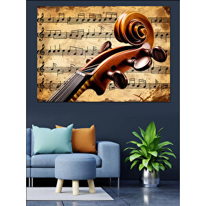 Notalar Arasında Keman Detayı Dekoratif Kanvas - Mdf Ahşap Tablo 100x140 cm