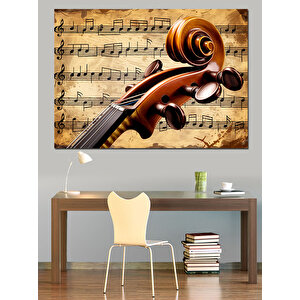 Notalar Arasında Keman Detayı Dekoratif Kanvas - Mdf Ahşap Tablo