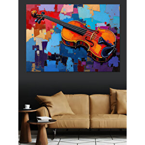 Renkli Desenli Keman Çizimi Dekoratif Kanvas - Mdf Ahşap Tablo 100x140 cm