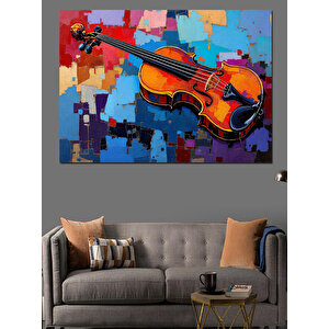 Renkli Desenli Keman Çizimi Dekoratif Kanvas - Mdf Ahşap Tablo 100x140 cm