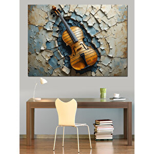 Eskimiş Zeminde Keman İllüstrasyonu Dekoratif Kanvas - Mdf Ahşap Tablo 35x50 cm