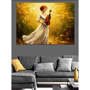 Keman Tutan Kadın Dekoratif Kanvas - Mdf Ahşap Tablo 50x70 cm