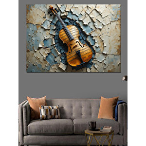Eskimiş Zeminde Keman İllüstrasyonu Dekoratif Kanvas - Mdf Ahşap Tablo 100x140 cm