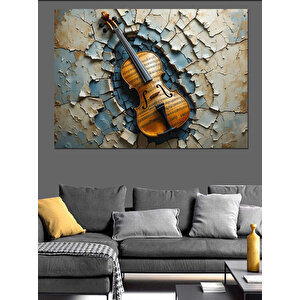 Eskimiş Zeminde Keman İllüstrasyonu Dekoratif Kanvas - Mdf Ahşap Tablo 100x140 cm