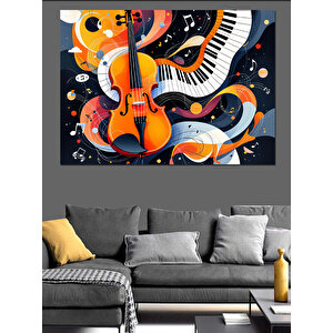 Soyut Renkli Keman Dekoratif Kanvas - Mdf Ahşap Tablo 100x140 cm