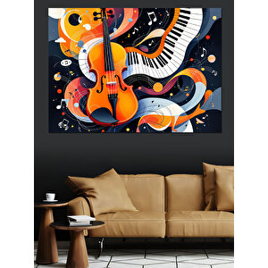 Soyut Renkli Keman Dekoratif Kanvas - Mdf Ahşap Tablo 100x140 cm