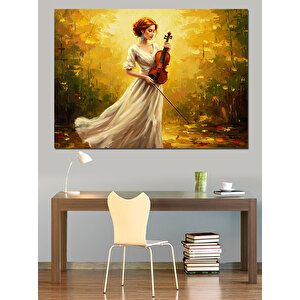 Keman Tutan Kadın Dekoratif Kanvas - Mdf Ahşap Tablo 35x50 cm