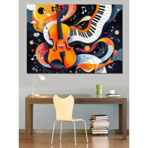 Soyut Renkli Keman Dekoratif Kanvas - Mdf Ahşap Tablo 50x70 cm