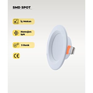 5w Beyaz Plastik Spot 3 Renk Işık - 2 Adet