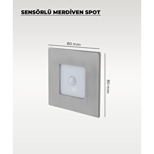 3w Krom Kare Sensörlü Sıva Altı Merdiven Spot Mavi Işık
