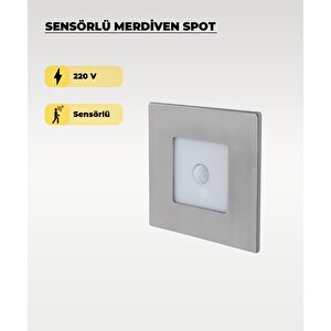 3w Krom Kare Sensörlü Sıva Altı Merdiven Spot 6500k (beyaz Işık)