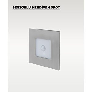 3w Krom Kare Sensörlü Sıva Altı Merdiven Spot 6500k (beyaz Işık)