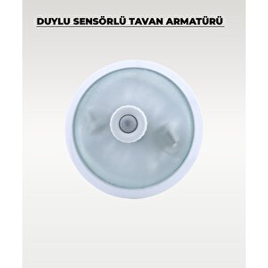 2 X E-27 Duylu Sensörlü Tavan Armatürü Cam / Metal