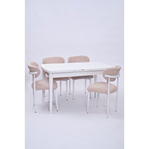 Nehir Polo Lak Panel Açılır Mutfak Masa Takımı 75x130cm Beyaz