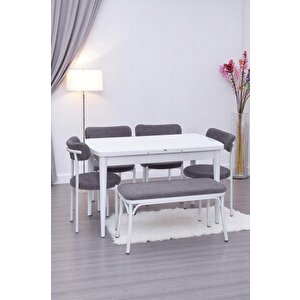 Nehir Alfa Banklı Lak Panel Açılır Mutfak Masa Takımı 75x130cm Beyaz