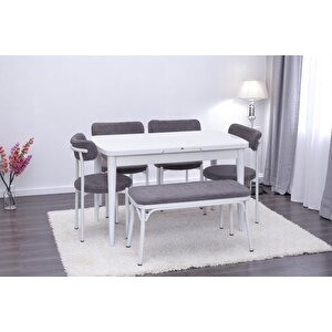 Nehir Alfa Banklı Lak Panel Açılır Mutfak Masa Takımı 75x130cm Beyaz