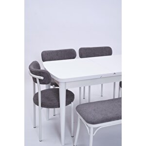 Nehir Alfa Banklı Lak Panel Açılır Mutfak Masa Takımı 75x130cm Beyaz