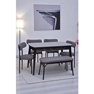 Nehir Alfa Banklı Lak Panel Açılır Mutfak Masa Takımı 75x130cm Siyah