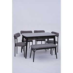 Nehir Alfa Banklı Lak Panel Açılır Mutfak Masa Takımı 75x130cm Siyah