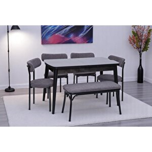 Nehir Alfa Banklı Lak Panel Açılır Mutfak Masa Takımı 75x130cm Siyah