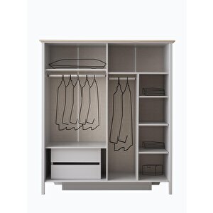 Yakamoz Sis Gri 4 Kapaklı Elbise Dolabı Gardırop 173x56x201cm