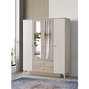 Petra 4 Kapaklı Aynalı Elbise Dolabı Gardrop 160x55x200