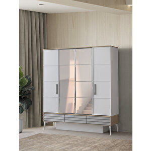 Asil 4 Kapaklı Aynalı Elbise Dolabı Gardrop 180x51x200cm