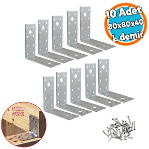 10 Adet Mobilya Dolap Duvar Sabitleme Metal Köşebent 40x80x80 Mm Bağlantı Aparatı L Demiri Gönye