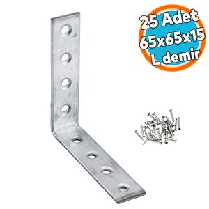 (25 Adet) Mobilya Eşya Dolap Duvara Sabitleme Köşebent Bağlantı Aparatı L Demiri Gönye 65x65x15 Mm
