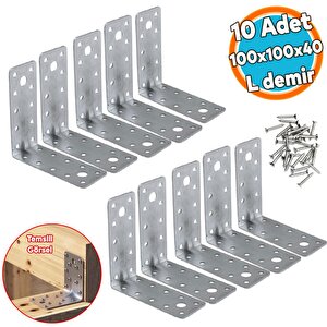 10 Adet Mobilya Dolap Duvar Sabitleme  Metal Köşebent 100x100x40 Mm Bağlantı Aparatı L Demiri Gönye