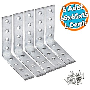 (5 Adet) Mobilya Eşya Dolap Yatak Duvara Sabitleme Köşebent Bağlantı Aparatı L Demiri Gönye 65x65x15 Mm