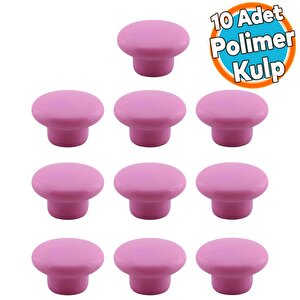 Mantar Kulp Düğme 10 Adet Çekmece Mutfak Mobilya Dolabı Dolap Kulpu Kulbu Plastik Kulp Pembe
