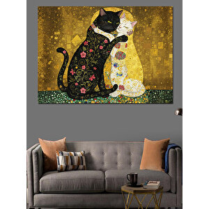 Desenli Siyah Kedi Dekoratif Kanvas - Mdf Ahşap Tablo