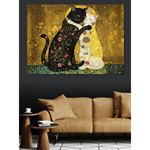 Desenli Siyah Kedi Dekoratif Kanvas - Mdf Ahşap Tablo 100x140 cm