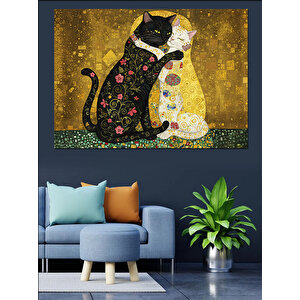 Desenli Siyah Kedi Dekoratif Kanvas - Mdf Ahşap Tablo 100x140 cm