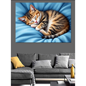 Uyuyan Kedi Dekoratif Kanvas - Mdf Ahşap Tablo 35x50 cm