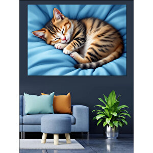 Uyuyan Kedi Dekoratif Kanvas - Mdf Ahşap Tablo