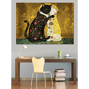 Desenli Siyah Kedi Dekoratif Kanvas - Mdf Ahşap Tablo