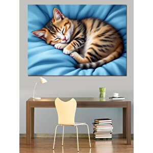 Uyuyan Kedi Dekoratif Kanvas - Mdf Ahşap Tablo 50x70 cm