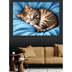 Uyuyan Kedi Dekoratif Kanvas - Mdf Ahşap Tablo 50x70 cm
