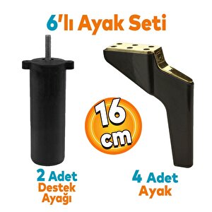 Logan 6'lı Set Mobilya Tv Ünitesi Koltuk Kanepe Destek Ayağı 16 Cm Siyah Altın Ayakları M8 Civata