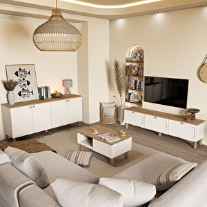 Set 1280-2100-1700 Monza Membran (mdf Kapaklı) Bohem Tv Ünitesi-orta Sehpa-konsol Seti Sepet-beyaz