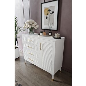 Panjurlu 4 Çekmeceli 1 Kapaklı Şifonyer – Modern Tasarım, Mdf Kapak, Beyaz Gold