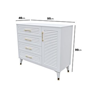 Panjurlu 4 Çekmeceli 1 Kapaklı Şifonyer – Modern Tasarım, Mdf Kapak, Beyaz Gold