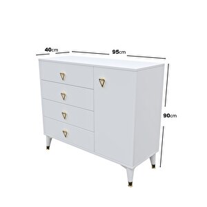 Simple 4 Çekmeceli 1 Kapaklı Modern Şifonyer Beyaz Gold
