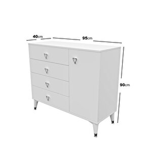 Simple 4 Çekmeceli 1 Kapaklı Modern Şifonyer Beyaz Gümüş