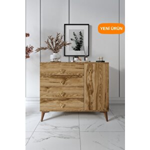 Simple 4 Çekmeceli 1 Kapaklı Modern Şifonyer Ceviz