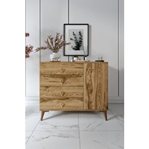 Simple 4 Çekmeceli 1 Kapaklı Modern Şifonyer Ceviz