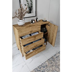 Simple 4 Çekmeceli 1 Kapaklı Modern Şifonyer Ceviz