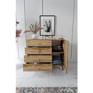 Simple 4 Çekmeceli 1 Kapaklı Modern Şifonyer Ceviz